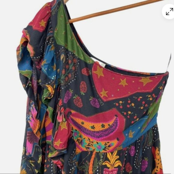 NWT Beautiful Fun Farm Rio Crazy Mix One Shoulder Midi Dress size L Ruffles - Picture 2 of 13